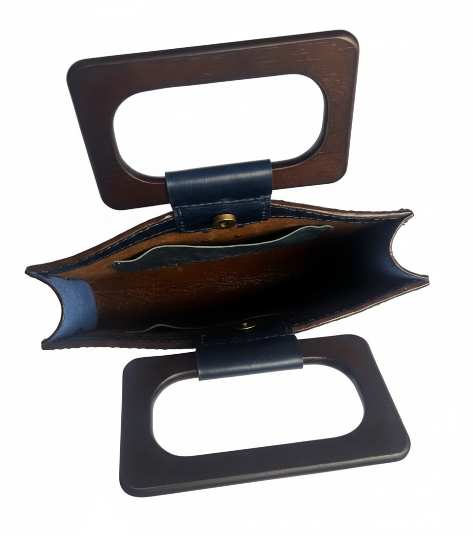 Rectangular “U” with Wooden Handles (blue/dark brown handles)