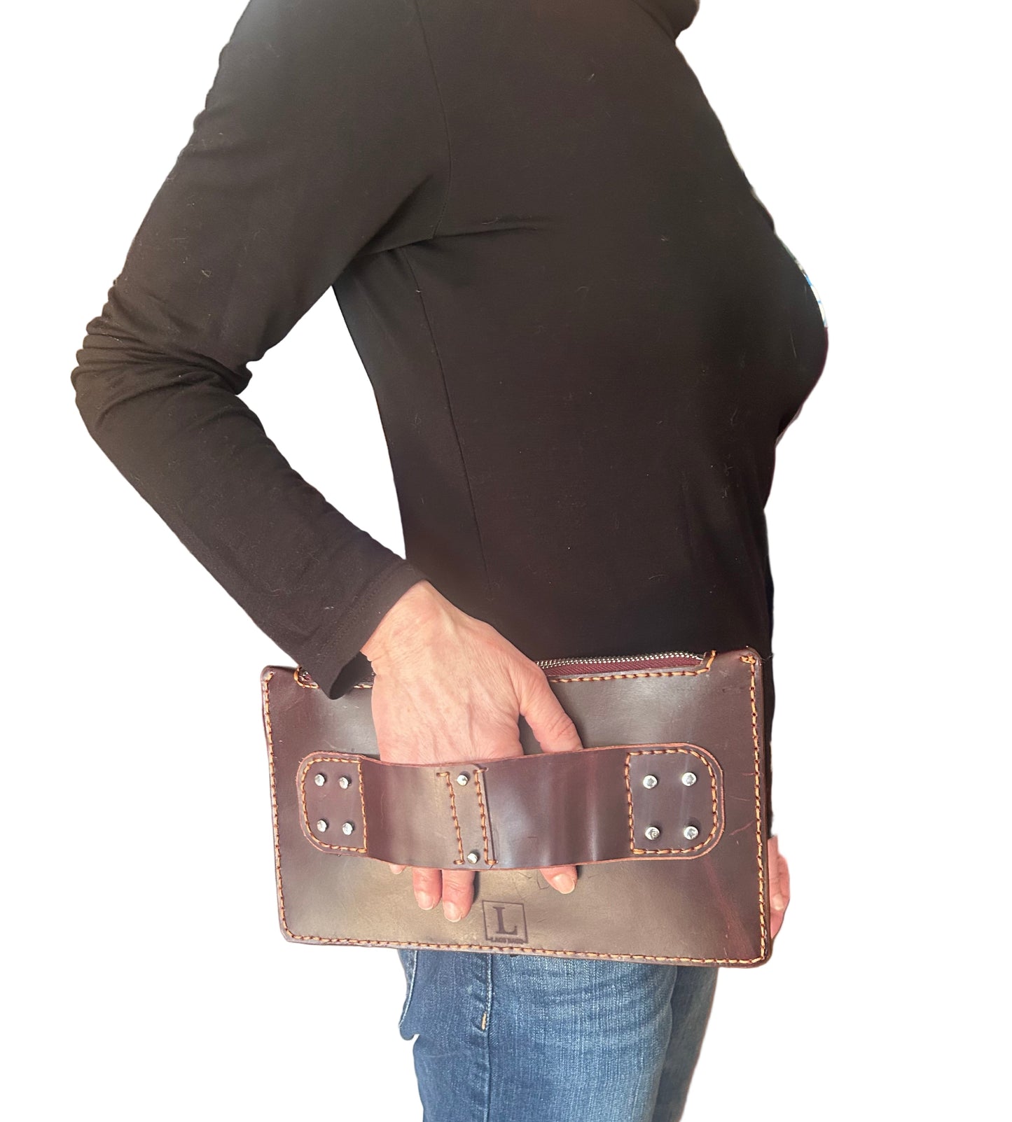 The Everyday (Rectangle): Maroon/tan stitching