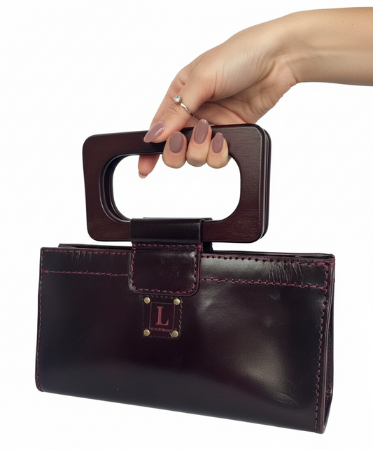 Rectangular “U” with Wooden Handles (eggplant/dark brown handles)