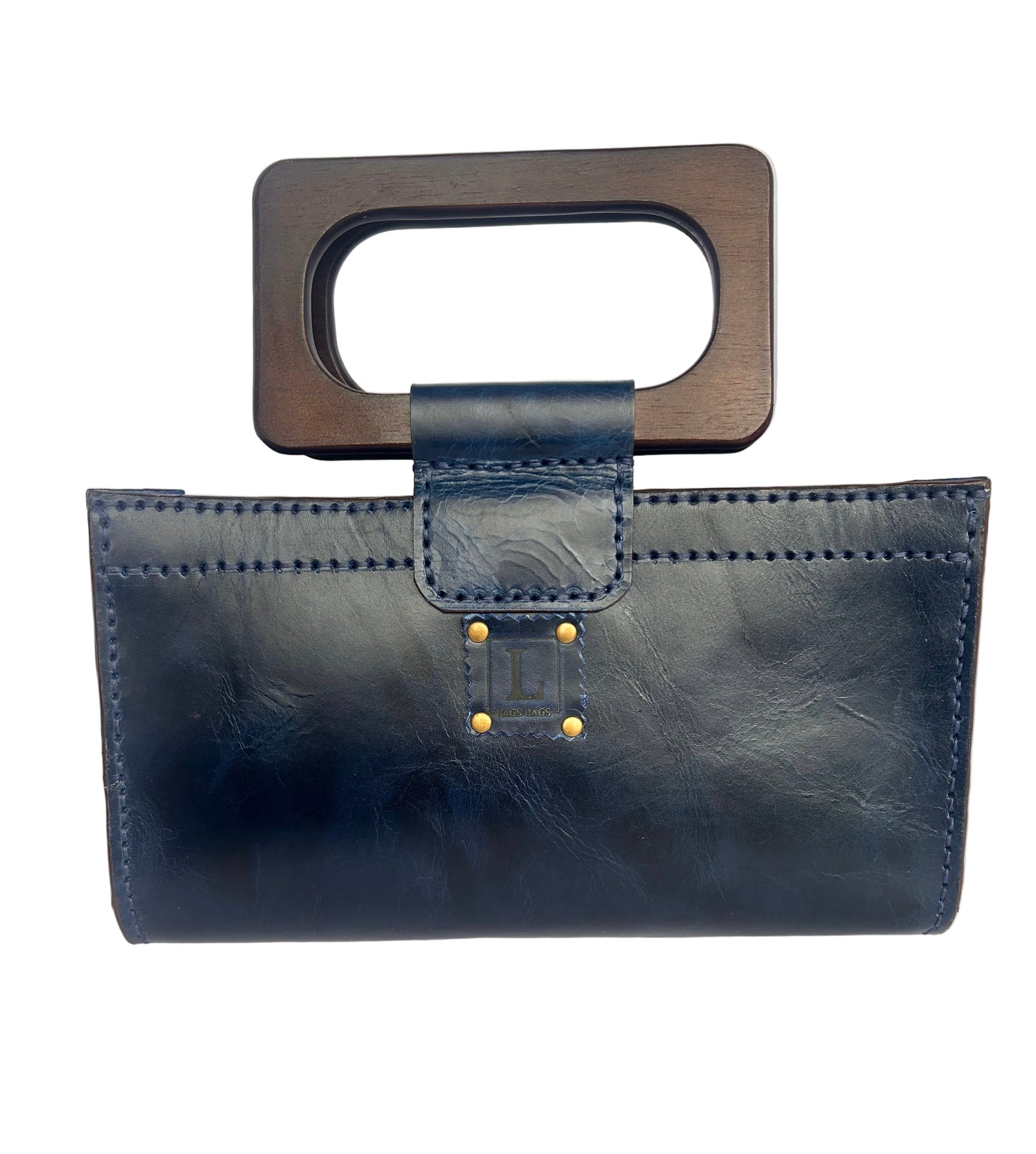 Rectangular “U” with Wooden Handles (blue/dark brown handles)