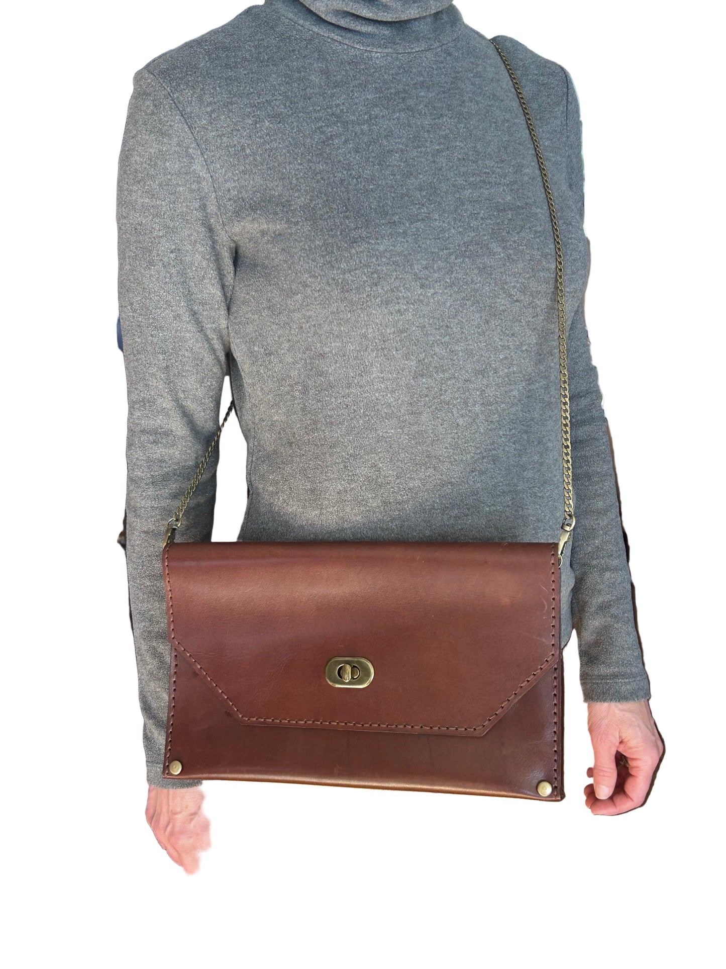 The Square Enve Clutch (with chain) Brown