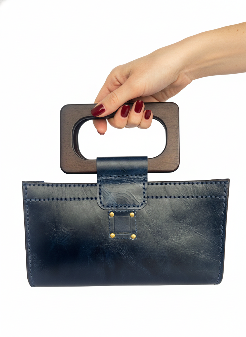 Rectangular “U” with Wooden Handles (blue/dark brown handles)