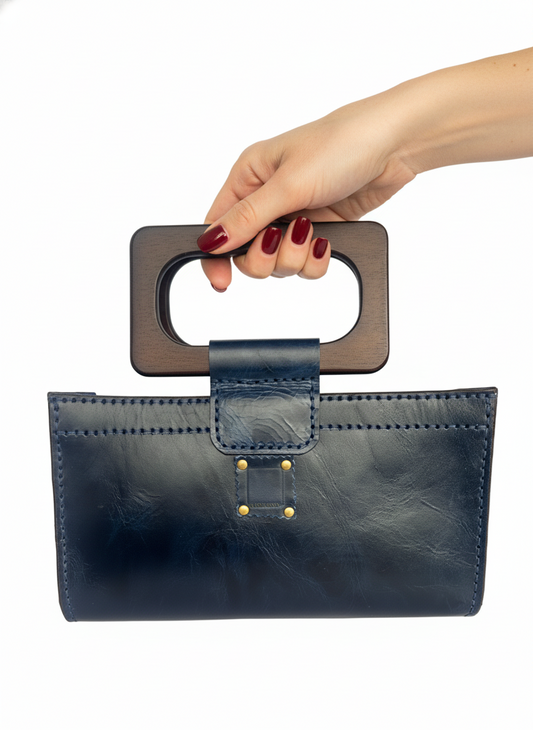 Rectangular “U” with Wooden Handles (blue/dark brown handles)