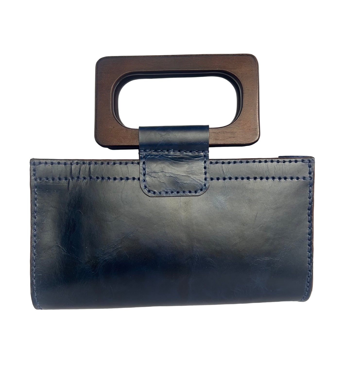 Rectangular “U” with Wooden Handles (blue/dark brown handles)